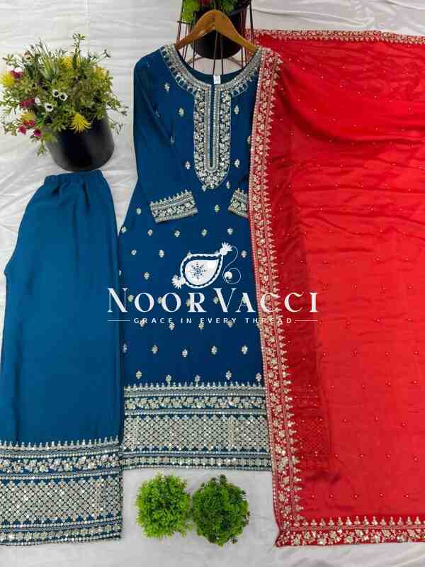 Chinon Silk Heavy Embroidered Top-Bottom Set with Dupatta - Image 6
