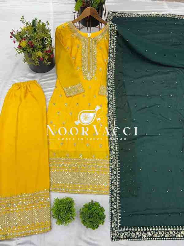Chinon Silk Heavy Embroidered Top-Bottom Set with Dupatta - Image 8