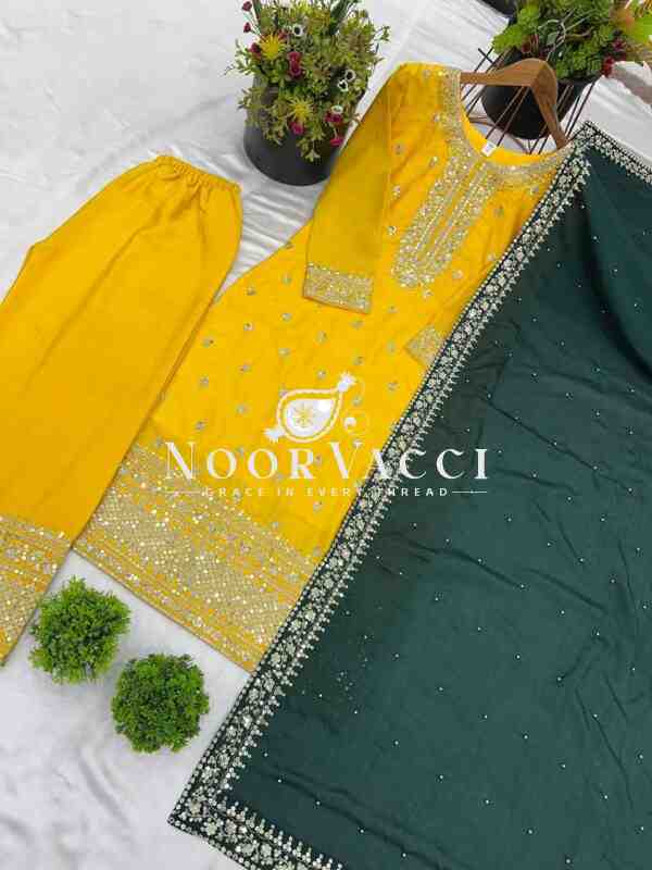Chinon Silk Heavy Embroidered Top-Bottom Set with Dupatta - Image 9