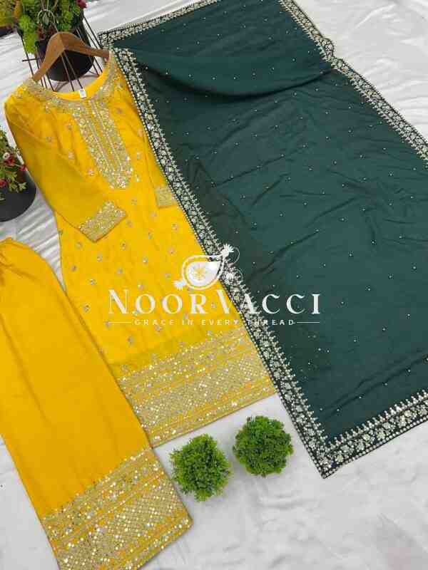 Chinon Silk Heavy Embroidered Top-Bottom Set with Dupatta - Image 10