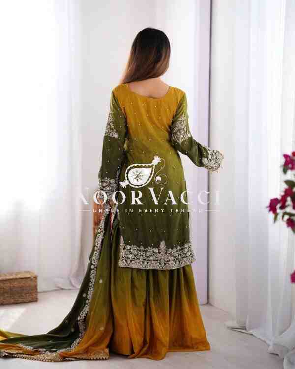 Chinon Silk Plazo Set with Dori, Sequin & Rivet Moti Embroidery - Image 5