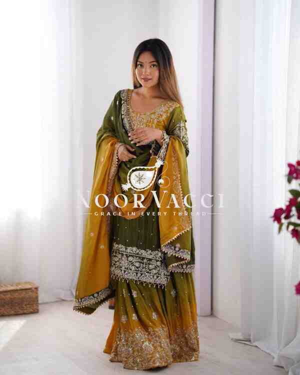 Chinon Silk Plazo Set with Dori, Sequin & Rivet Moti Embroidery - Image 4