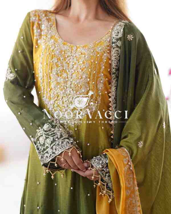 Chinon Silk Plazo Set with Dori, Sequin & Rivet Moti Embroidery - Image 6