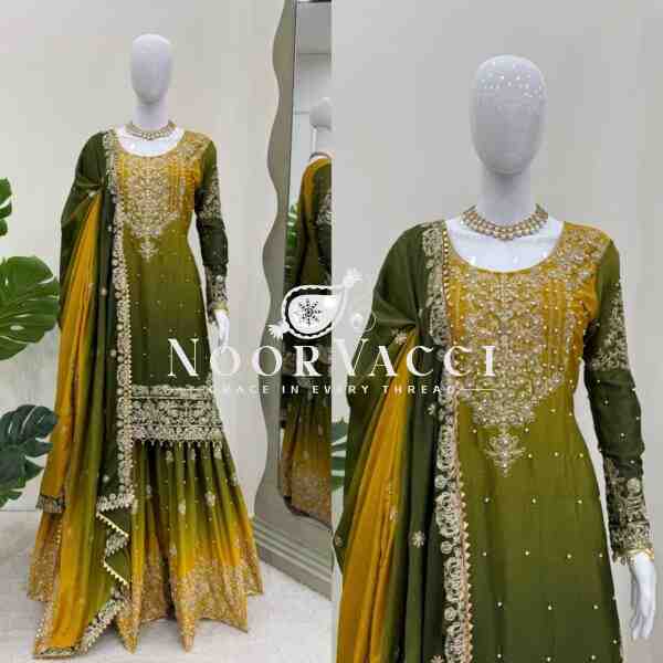 Chinon Silk Plazo Set with Dori, Sequin & Rivet Moti Embroidery - Image 7