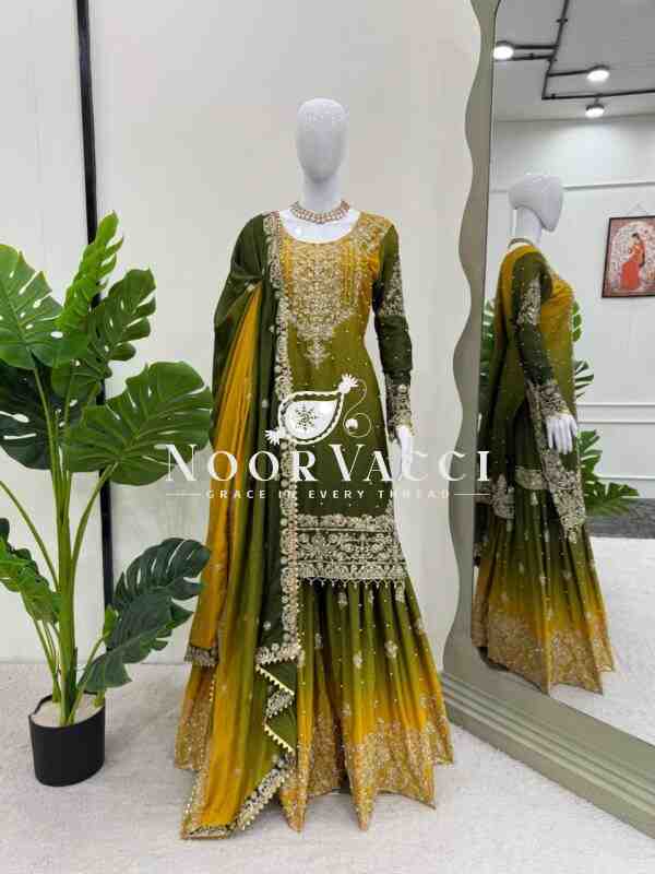 Chinon Silk Plazo Set with Dori, Sequin & Rivet Moti Embroidery - Image 8