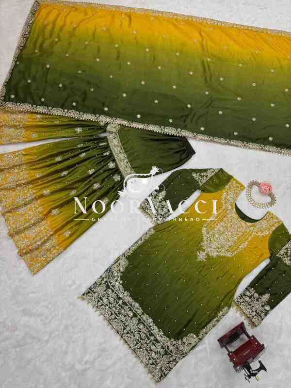 Chinon Silk Plazo Set with Dori, Sequin & Rivet Moti Embroidery - Image 9