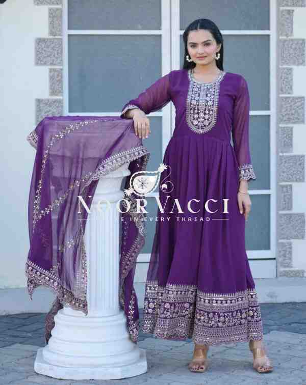 Elegant Georgette Gown with Coding Sequence Embroidery - Image 5