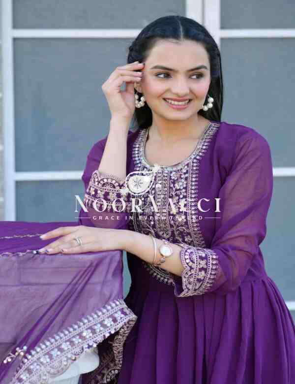 Elegant Georgette Gown with Coding Sequence Embroidery - Image 6