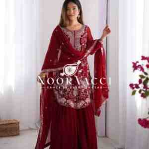 Faux Georgette Sharara Set with Thread & Sequin Embroidery