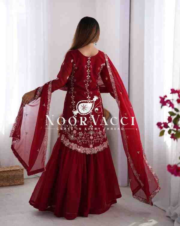 Faux Georgette Sharara Set with Thread & Sequin Embroidery - Image 7