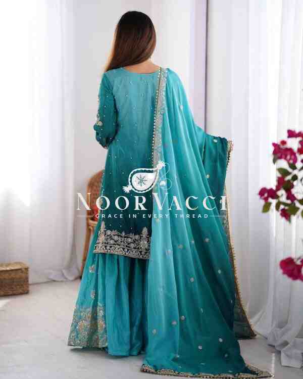 Chinon Silk Plazo Set with Dori, Sequin & Rivet Moti Embroidery - Image 2