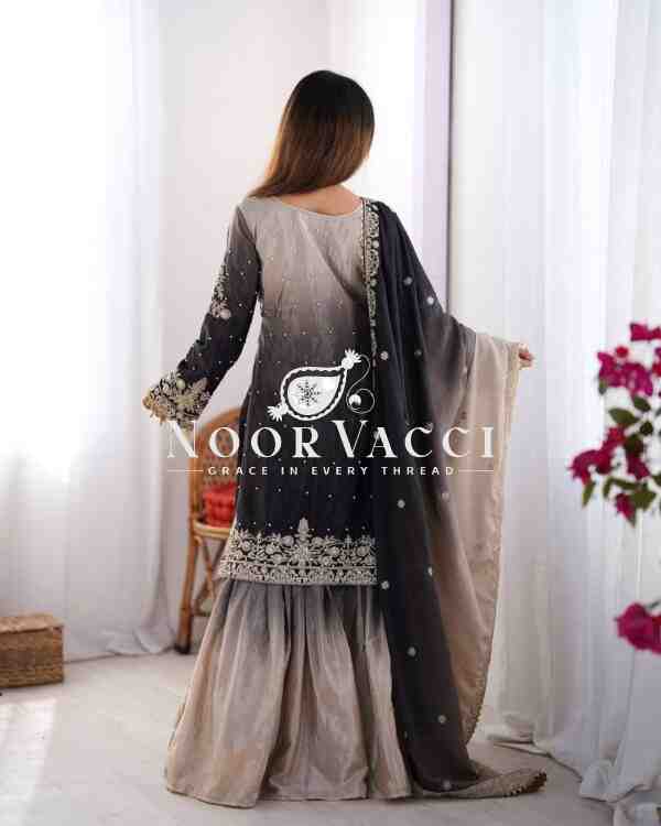 Chinon Silk Plazo Set with Dori, Sequin & Rivet Moti Embroidery - Image 5