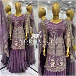 Twill Net Heavy Embroidered Top-Plazzo Set with Dupatta