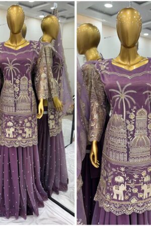 Shop Twill Net Heavy Embroidered Top-Plazzo Set with Dupatta