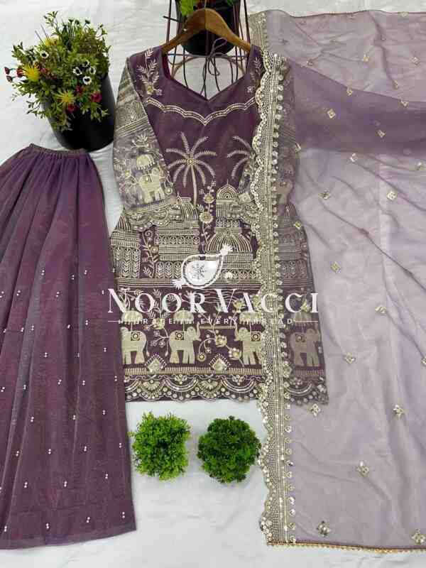 Twill Net Heavy Embroidered Top-Plazzo Set with Dupatta - Image 8