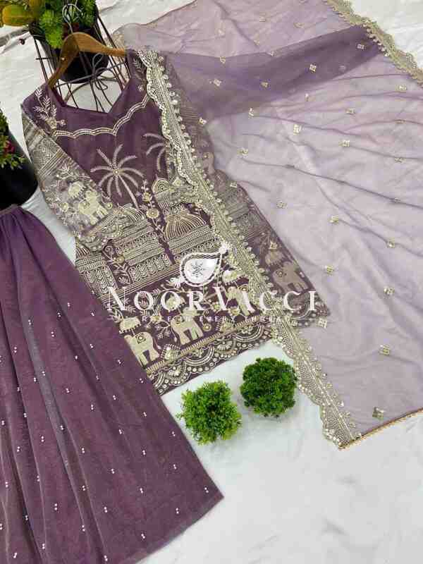 Twill Net Heavy Embroidered Top-Plazzo Set with Dupatta - Image 7