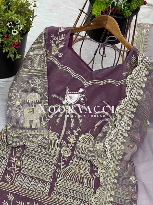 Twill Net Heavy Embroidered Top-Plazzo Set with Dupatta - Image 2