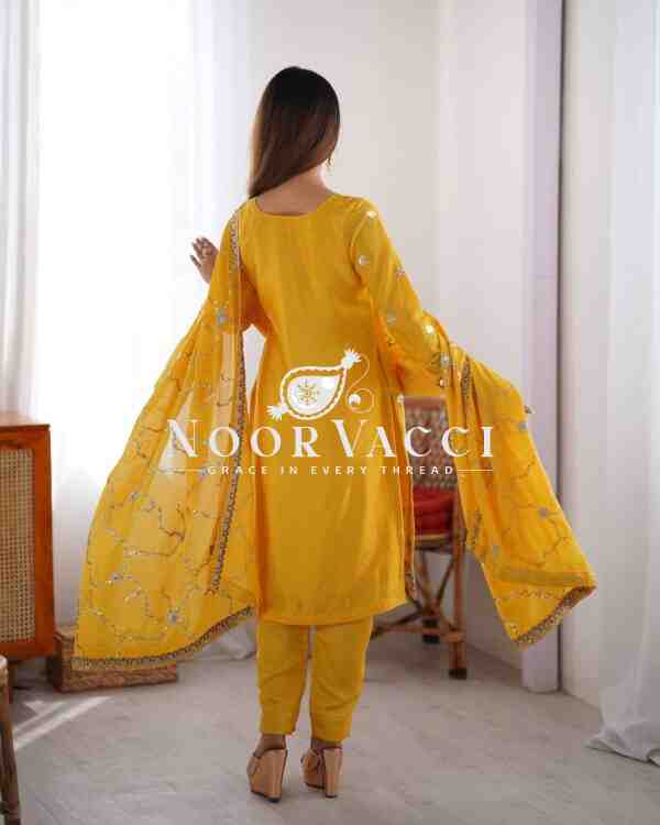 Chinon Silk Pant Set with Thread & Sequin Embroidered Dupatta - Image 6