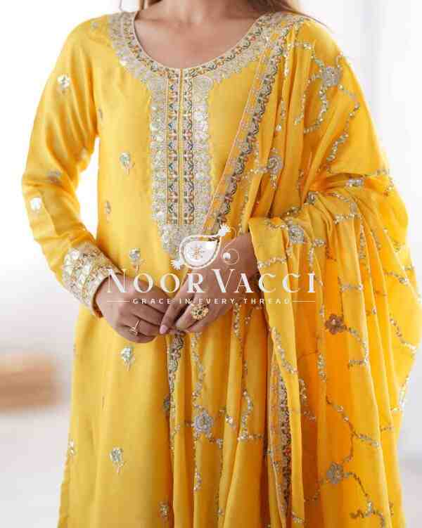 Chinon Silk Pant Set with Thread & Sequin Embroidered Dupatta - Image 10