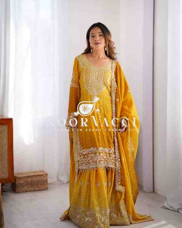 Chinon Silk Plazo Set with Rivet Moti & Sequin Embroidery - Image 5
