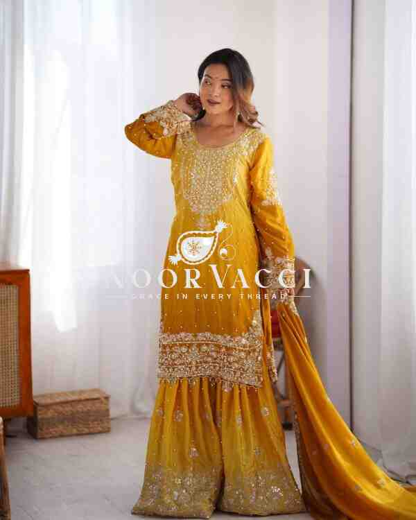 Chinon Silk Plazo Set with Rivet Moti & Sequin Embroidery - Image 2