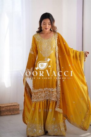 Shop Chinon Silk Plazo Set with Rivet Moti & Sequin Embroidery