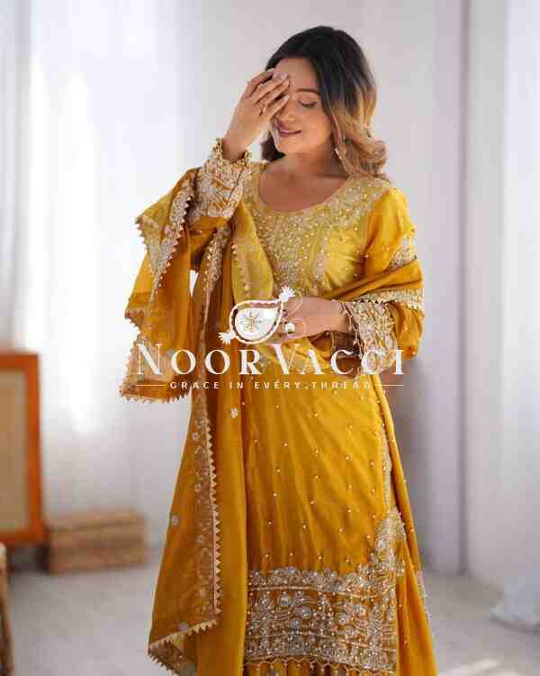 Chinon Silk Plazo Set with Rivet Moti & Sequin Embroidery - Image 4