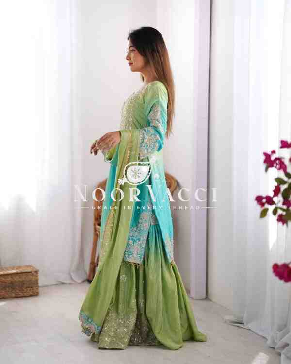 Chinon Silk Plazo Set with Rivet Moti & Sequin Embroidery - Image 3