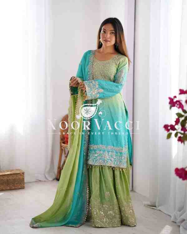 Chinon Silk Plazo Set with Rivet Moti & Sequin Embroidery - Image 5