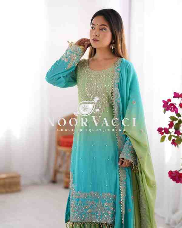 Chinon Silk Plazo Set with Rivet Moti & Sequin Embroidery - Image 4