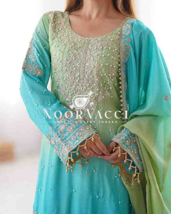 Chinon Silk Plazo Set with Rivet Moti & Sequin Embroidery - Image 6