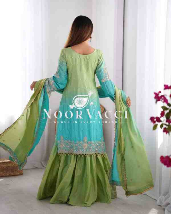 Chinon Silk Plazo Set with Rivet Moti & Sequin Embroidery - Image 2