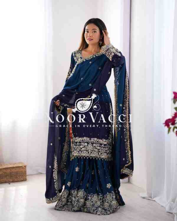 Chinon Silk Plazo Set with Rivet Moti & Sequin Embroidery - Image 3