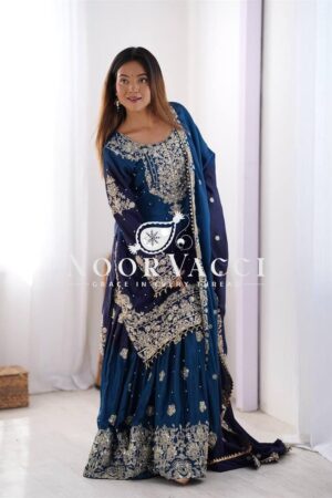 Shop Chinon Silk Plazo Set with Rivet Moti & Sequin Embroidery