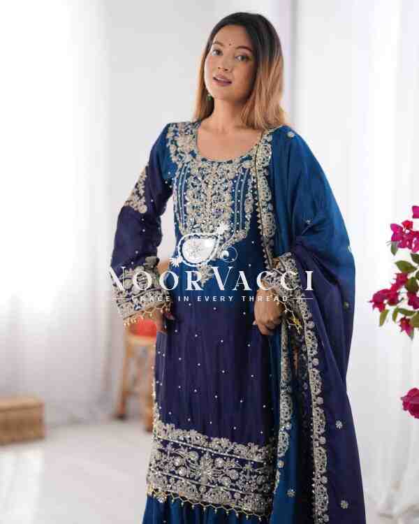 Chinon Silk Plazo Set with Rivet Moti & Sequin Embroidery - Image 4