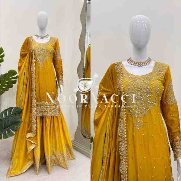 Chinon Silk Plazo Set with Rivet Moti & Sequin Embroidery - Image 8