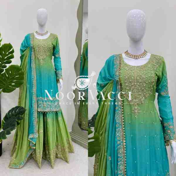 Chinon Silk Plazo Set with Rivet Moti & Sequin Embroidery - Image 7