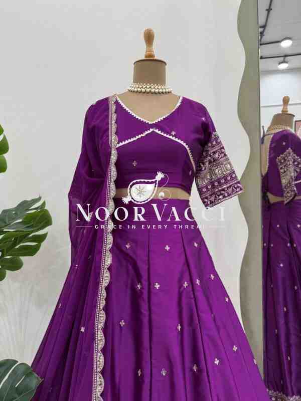 Semi-Stitched Satin Silk Lehenga Set with Sequin Embroidery and Fancy Dupatta - Image 6