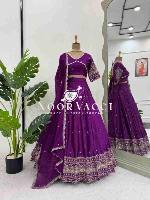 Semi-Stitched Satin Silk Lehenga Set with Sequin Embroidery and Fancy Dupatta - Image 4