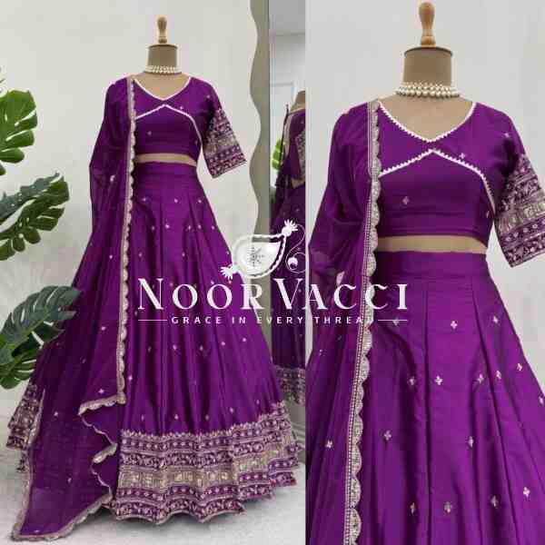 Semi-Stitched Satin Silk Lehenga Set with Sequin Embroidery and Fancy Dupatta - Image 5