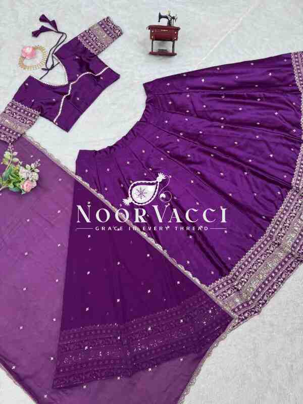 Semi-Stitched Satin Silk Lehenga Set with Sequin Embroidery and Fancy Dupatta - Image 7