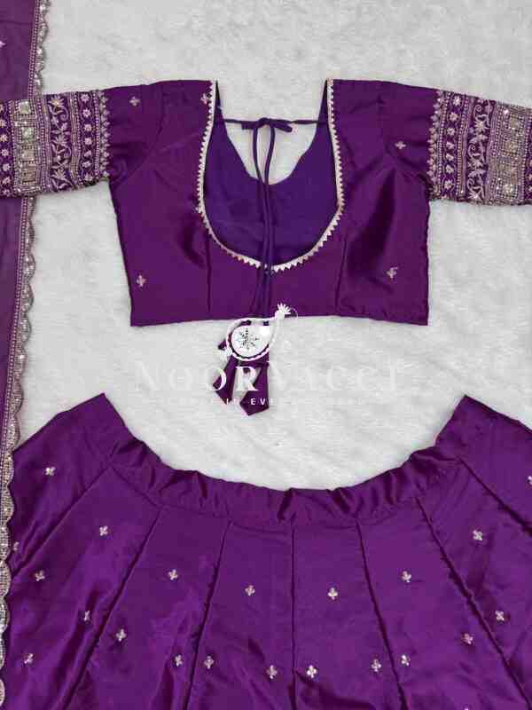 Semi-Stitched Satin Silk Lehenga Set with Sequin Embroidery and Fancy Dupatta - Image 8