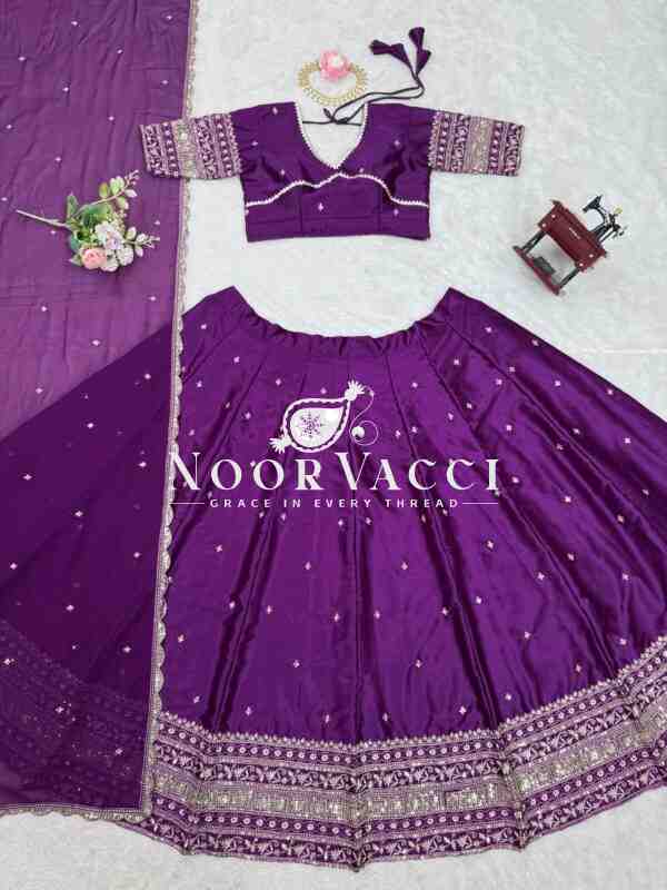 Semi-Stitched Satin Silk Lehenga Set with Sequin Embroidery and Fancy Dupatta - Image 10