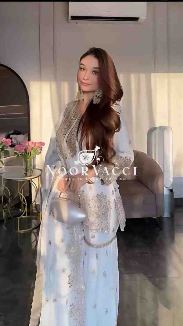 Vichitra Silk Embroidered Sharara Suit with Dupatta - Image 2
