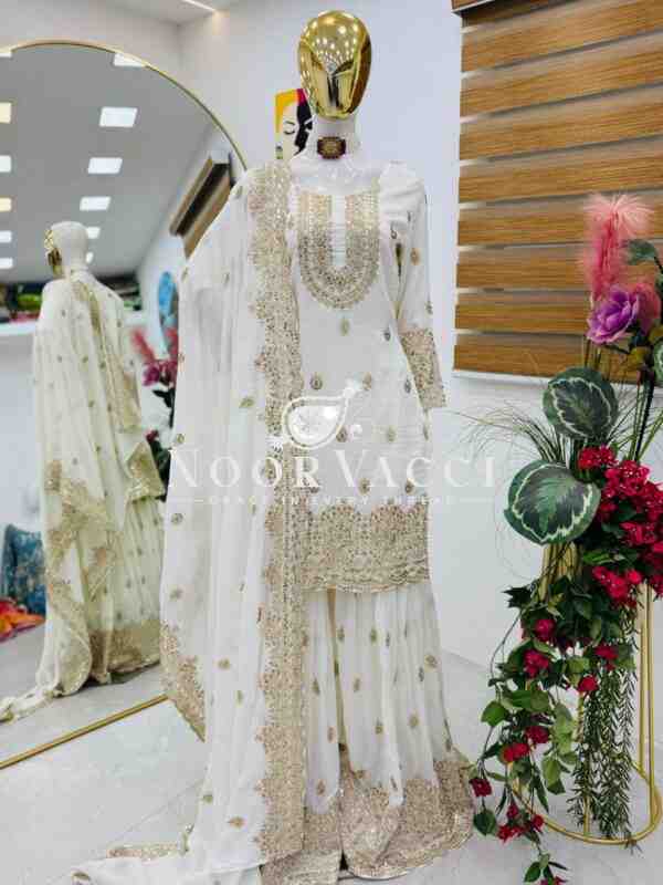 Vichitra Silk Embroidered Sharara Suit with Dupatta - Image 5