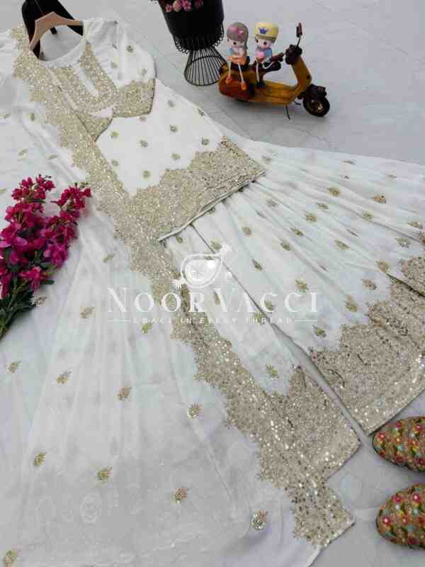 Vichitra Silk Embroidered Sharara Suit with Dupatta - Image 8