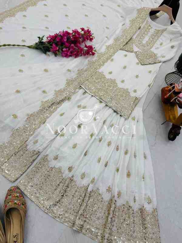 Vichitra Silk Embroidered Sharara Suit with Dupatta - Image 7