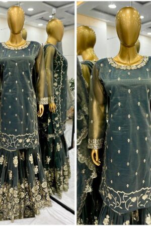 Buy Twill Net Heavy Embroidered Top-Plazzo Set with Dupatta