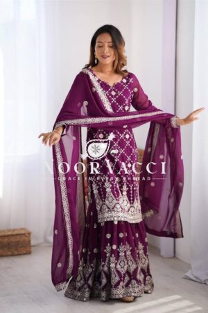 Buy Faux Georgette Plazo Set with Full Sequin Work