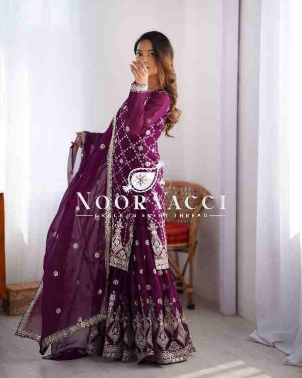 Faux Georgette Plazo Set with Full Sequin Work - Image 4